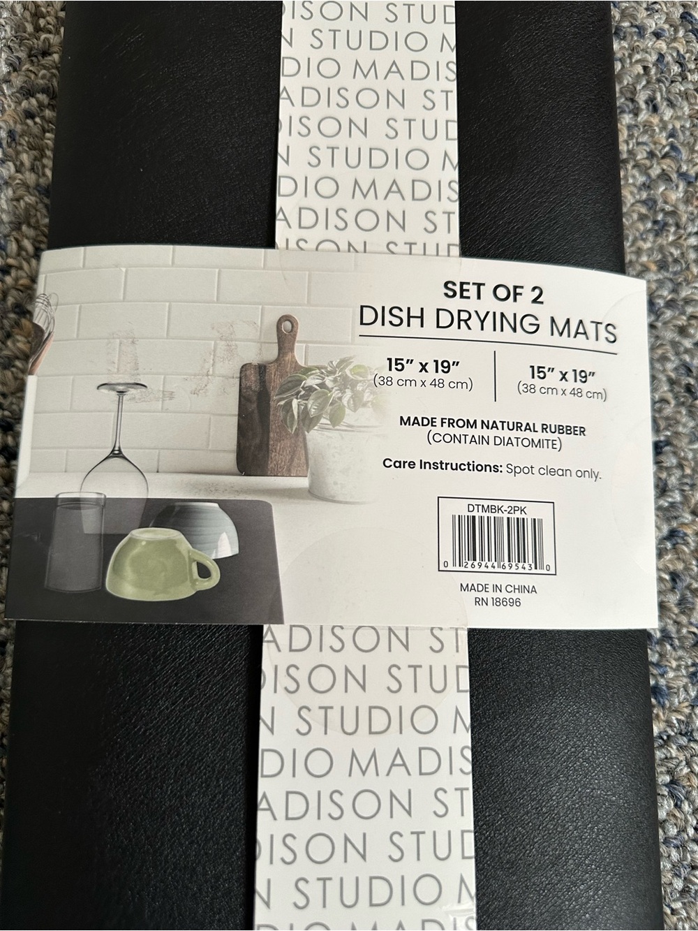 Madison Studio Black Dish Drying Mats - Set of 2